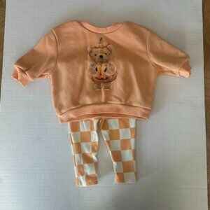 Target Baby 2pc Teddy Bear Halloween Pumpkin Pullover & Checkered Bottom Set